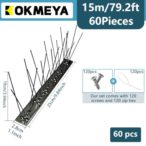 Bird Spikes Install,304 Stainless Steel Bird Deterrents Spikes for Outside to Keep Birds Away Bird Scare Devices Outdoor (60, Black) - color: Black