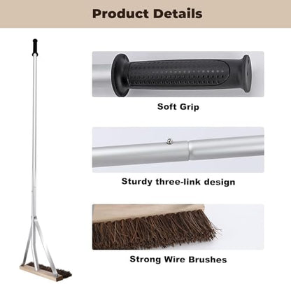 Leaf Roof Brush with Gloves, Roof Rake Remove Leaves, Adjustable 5-21ft Roof Cleaning Brush Tool for Shingles, Corrugated, Solar Panel, Lightweight Long Handle Extension Aluminum Poles Broom (21FT)
