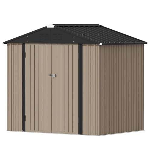 Devoko 8x6 FT Outdoor Storage Shed, Brown - color: Brown, size: 8x6 FT