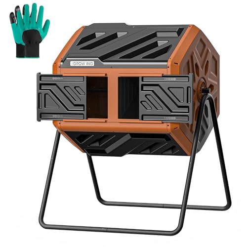THE Growing 43 Gal Outdoor Compost Bin Tumbler for Backyard Yard, Orange - color: Orange