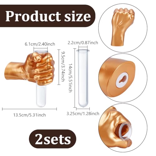 AHANDMAKER 2Pcs Wall Sculptures Golden Hand Vases Home Decor Wall Mount Art Sculpture Funky Flower Vase with Test Tube for Unique Decoration in Living Rooms, Entrance and Room - color: Gold