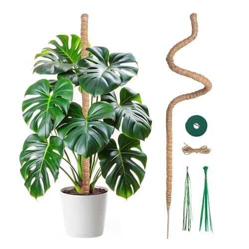 Mcbazel Bendable Moss Pole for Plants 47 Inch, Monstera Plant Support Stake with 7mm Aluminum Core, Coconut Coir Climbing Pole for Monstera Pothos Philodendron, Complete Kit with Ties & Rope - size: 1x120CM/47inch