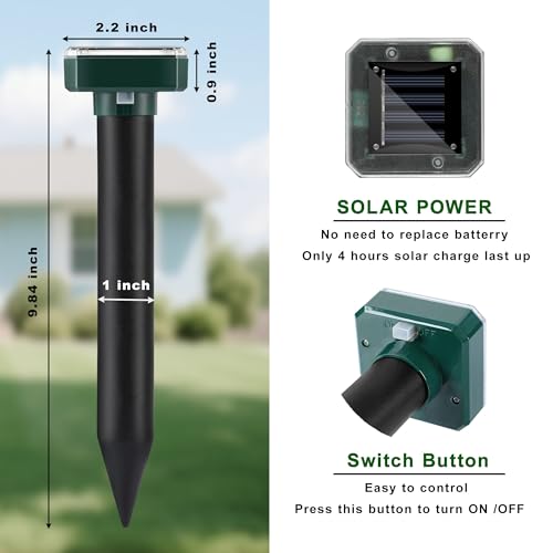 Mole Repellent Solar Powered, 10 Pack Gopher Repellent and Snake Repellent for Yard, Waterproof Ultrasonic Vibration Stakesfor Outdoor Lawn Garden to Get Rid of Moles, Voles, Groundhogs,Rodents