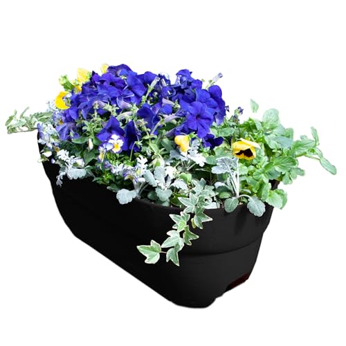 Emsco Group Bloomers Rail Planter, 24" Weatherproof Resin Deck & Balcony Planter with Drainage – Fits 2x4 & 2x6 Rails – Charcoal - color: Charcoal, size: 24.3 × 10.5 × 9.5 inches