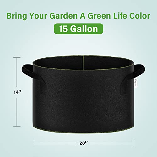 iPower 15-Gallon 10-Pack Grow Bag Thickened Nonwoven Fabric Pots Heavy Duty Aeration Container with Strap Handles for Garden and Planting Vegetable Flowers, Black with Green Stitch Sewing - color: Green, size: 15 Gallon