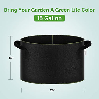 iPower 15-Gallon 10-Pack Grow Bag Thickened Nonwoven Fabric Pots Heavy Duty Aeration Container with Strap Handles for Garden and Planting Vegetable Flowers, Black with Green Stitch Sewing - color: Green, size: 15 Gallon
