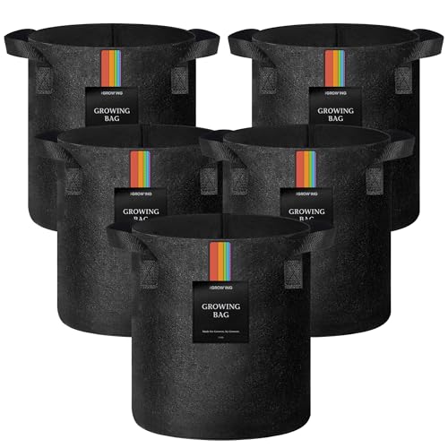 The Growing 5 Pack 3 Gallon Fabric Grow Bags，Thickened Aeration Nonwoven Fabric Plant Pots with Durable Handles,Heavy Duty 300G Planter Pot for Tomato, Fruits, Vegetables and Flowers, Black