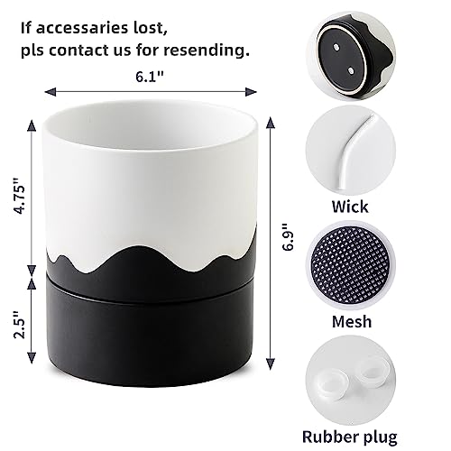 Nihow Ceramic Self Watering Plant Pot for Indoor Plants,6 Inch,White Black - color: White & Wave Black, size: 6" Self Watering