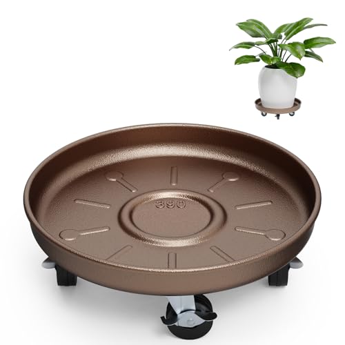 Plant Caddy With Wheels 14" Metal Plant Saucers for Indoors 390 Lb Capacity - size: 1 PACK 14 INCH