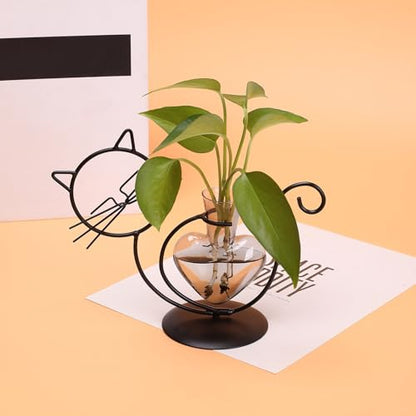 Plant Terrarium Propagation Station Gifts for Women Cat Lover - color: Gray