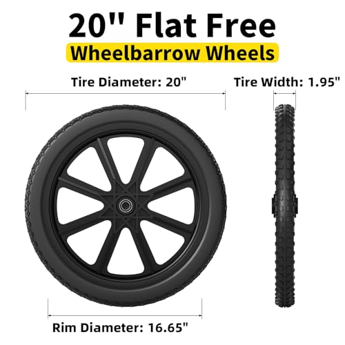 RONPOW 20" Flat Free Wheels Compatible with rubbermaid Wheelbarrows Tires - color: Black