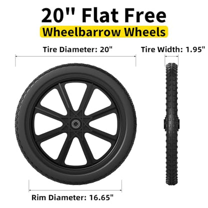 RONPOW 20" Flat Free Wheels Compatible with rubbermaid Wheelbarrows Tires - color: Black