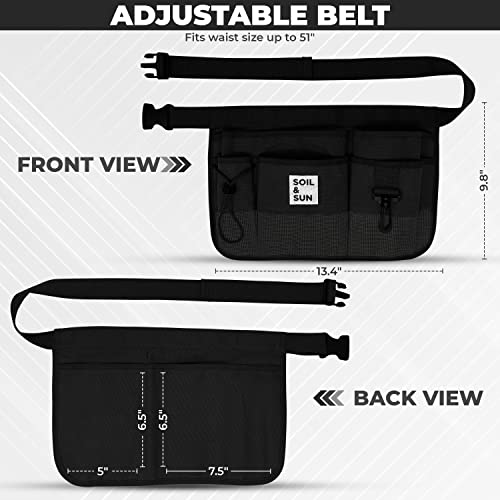 Soil & Sun Garden Tool Belt for Women, Tool Apron, Utility Belt Women, Teacher, Canvas Waist Apron with Pockets,Garden Aprons - color: Black