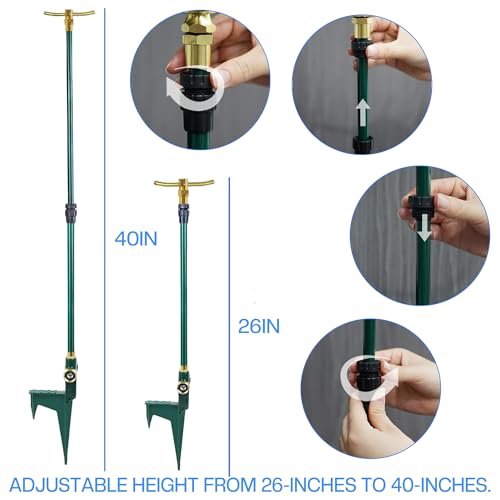 LIULO TOOL 2 Pack 3-Arm Garden Sprinkler, High-Rise Lawn Sprinkler with Adjustable Telescoping Rod and Spike Base, 360 Degree Rotation Irrigation Tool for Large Area Yard Lawn Garden