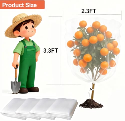 4PACK Garden Mesh Netting with Drawstring & Zipper (2.3Ft x3.3 FT) - size: 2.3Ft x3.3 FT /4 Pack