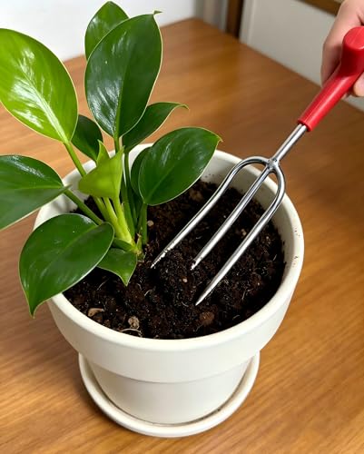 T-Handle Hand Garden Fork for Hard Soil - Ergonomic 3-Prong Weeding & Cultivating Tool - Heavy Duty Stainless Steel Soil Loosener for Potted Plants, Balcony, Camping, Loosening Soil, Weeding, Planting