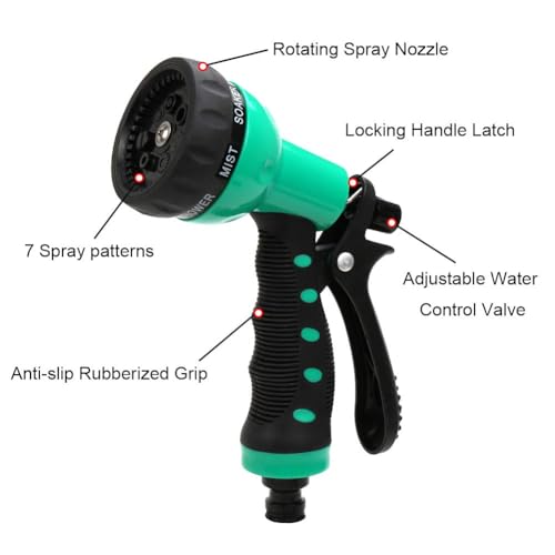 EVA Recoil Garden Hose 25ft - Includes 7 Pattern Spray Nozzle,Retractable Curly Water Hose (green) - color: Green