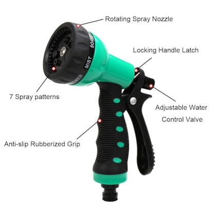 EVA Recoil Garden Hose 25ft - Includes 7 Pattern Spray Nozzle,Retractable Curly Water Hose (green) - color: Green