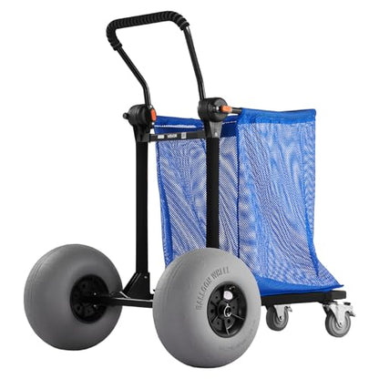 VEVOR Beach Cart with Large Wheels for Sand, 165 lbs Load Capacity, Heavy Duty Folding Beach Wagon with 12" Balloon Wheels, Storage Bag, 180° Adjustable Handlebar, Dolly for Camping Fishing Garden - size: 12" Balloon Wheels