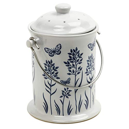 Norpro Ceramic Floral Blue/White Compost Keeper, 3QT (83) - color: Floral Blue/While