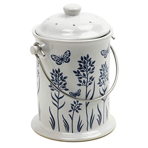 Norpro Ceramic Floral Blue/White Compost Keeper, 3QT (83) - color: Floral Blue/While