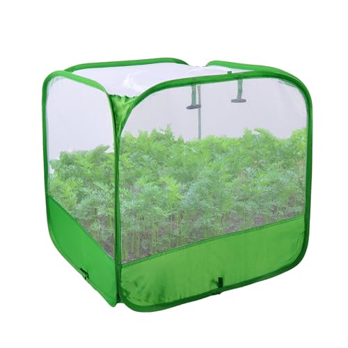 Mesh Plant Cover for Outdoor, Plant Netting Protector Garden Cover Cloche for Fruit, Vegetables, Strawberry, Flowers and Herbs Pop-Up Cage with 4 Stakes (White with Green, 19.7" x 19.7" x 19.7") - size: 19.7 x 19.7 x 19.7 inches