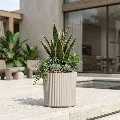 Mayne Haven 10in Round Fluted Modern Planter, Chai - color: Chai, size: 10in