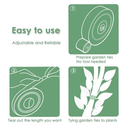 Garden Tie Green Strap Plant Supports Gentle on Plants Pre-Cut Design Tearable Reusable Sturdy Multi-Purpose for Home Garden Balcony Office (32.8ft × 0.6 inch, Green, 3 Packs) - size: 98.4ft