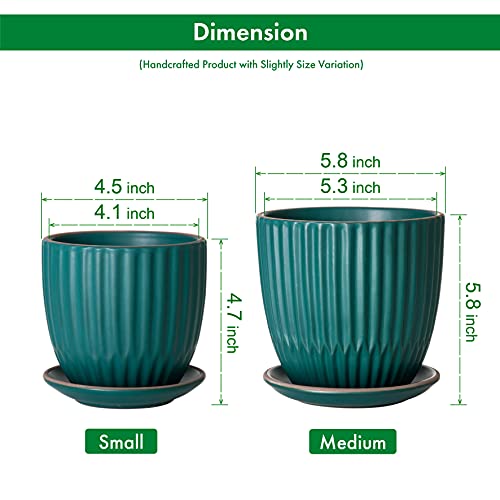 D'vine Dev 2-Pack Stoneware Planter Pots, 4.5/5.8 in, Deep Teal, 99-D-4 - color: Dark Blue Green