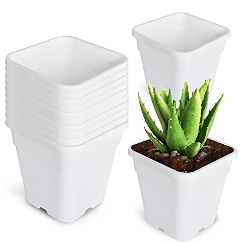 WFLNHB 1 Gallon 10 Pcs Square Plastic Plant Pots Flexible Nursery Pot Planter Nursery Pots Suitable for Flower Vegetables Succulents White - color: White, size: 1 Gallon-10 Pcs