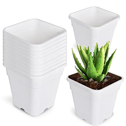 WFLNHB 1 Gallon 10 Pcs Square Plastic Plant Pots Flexible Nursery Pot Planter Nursery Pots Suitable for Flower Vegetables Succulents White - color: White, size: 1 Gallon-10 Pcs