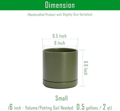 D'vine Dev 2-Pack Ceramic Pots with Saucers, Olive, 6.5 in, 94-V-C-J - color: Olive, size: 6 Inch
