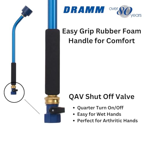 Dramm Sunrise Soft Rain Watering Spray Wand – 30” Long, Blue – Gentle Full-Flow Spray with Shut-Off Valve & 8” Foam Grip – Lightweight & Durable for Gardens, Hanging Baskets & Planters - color: Blue, size: 30 Inches