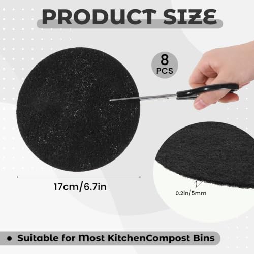 8 Pack Charcoal Filters for Compost Bucket 7.25 Inch, Activated Carbon Replacement Filter Round Compost Bin Filter for Countertop Bin, Odor Control Activated Charcoal Filters