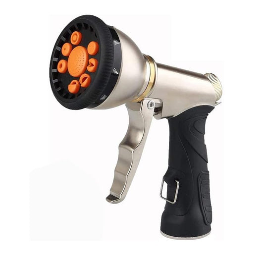 Garden Hose Nozzle – Heavy Duty Metal Hose Sprayer with 9 Spray Patterns, Thumb Control, High Pressure Water Nozzle for Watering Plants, Lawn, Car Wash, and Cleaning - color: 1c.Golden (Heavy Duty)