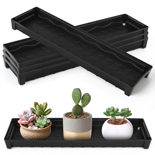 5 Pack Rectangular Plant Saucer 16 Inch Plastic Plant Flower Drip Trays Pots with Removable Drainage Hole Heavy Duty Water Drip Tray for Windowsill, Indoor Outdoor Planter Saucers for Garden Balcony - size: 5pcs-16 Inch