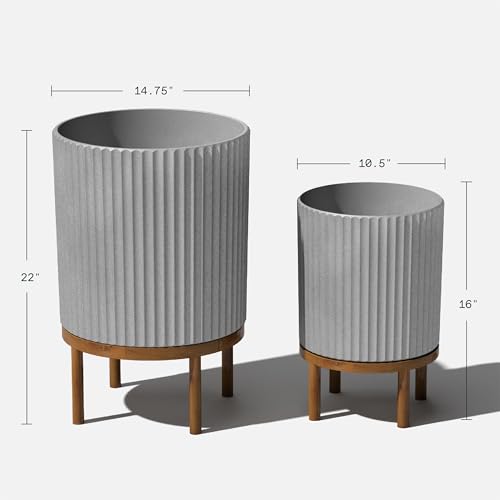 Veradek Demi Series Raised Duo Planters - Set of 2 Planters with Stands - color: Gray/Brown, size: Bundle - 2 Pack