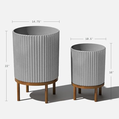 Veradek Demi Series Raised Duo Planters - Set of 2 Planters with Stands - color: Gray/Brown, size: Bundle - 2 Pack