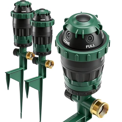 LIULO TOOL 2-Pack Gear Drive Sprinklers for Yard, 360 Degree Garden Water Sprinkler Head on Spike Base with 3/4 Inch Adapters, 5 Modes Adjustable Irrigation Tool for Large Area Yard Lawn Garden - color: Black, size: 2 Pack