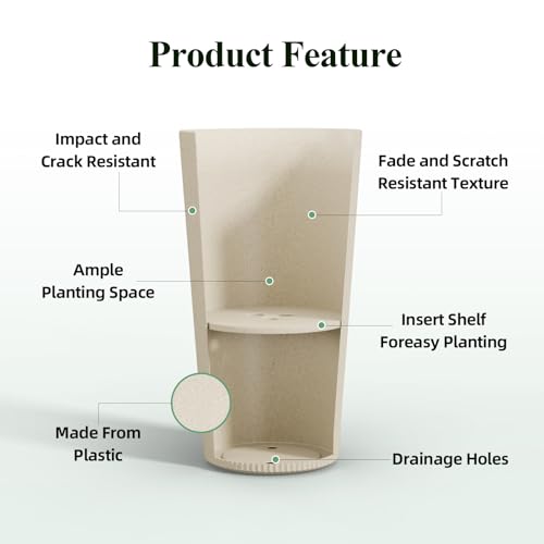 24" Tall Round Planters for Outdoor Plants Fluted Finishes - Beige - color: Beige