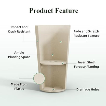 24" Tall Round Planters for Outdoor Plants Fluted Finishes - Beige - color: Beige