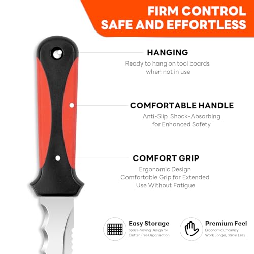 Insulation Knife - Sod Cutter Knife: stainless steel 11.14-Inch sharp blade, double side utility Lawn Repair Saw with Nylon Sheath - color: Long Red