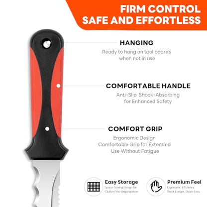 Insulation Knife - Sod Cutter Knife: stainless steel 11.14-Inch sharp blade, double side utility Lawn Repair Saw with Nylon Sheath - color: Long Red
