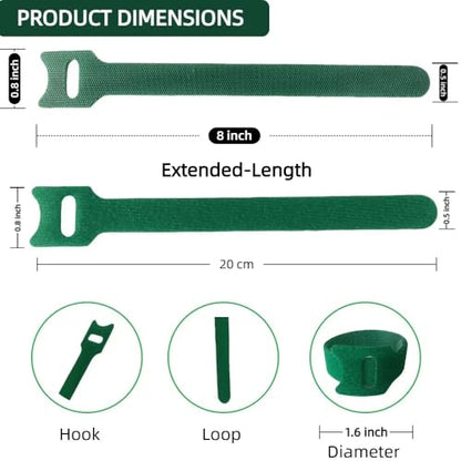 100Pcs 8-Inch Green Nylon Adjustable Plant Ties & Cable Straps - size: 8 in x 0.5 in