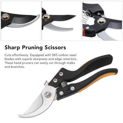 Limen 6.7 Inch Micro Tip Pruning Shears,SK5 High Carbon Steel Hand Pruners with Black Yellow Ergonomic Handles for Bonsai Floral Houseplant Trimming