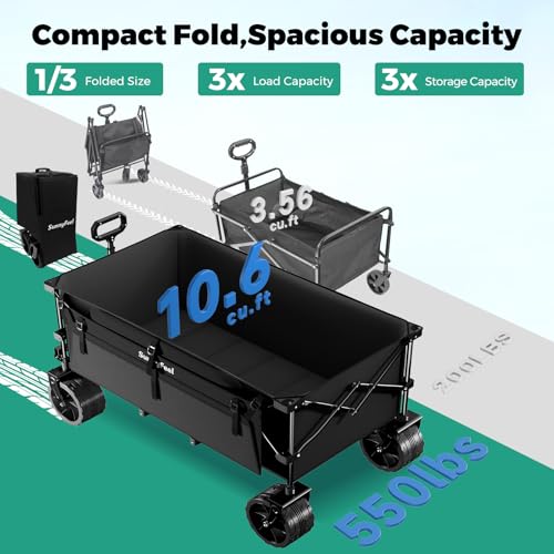 SUNNYFEEL 49" Extra Long Wagon Cart, 550LBS Heavy Duty Foldable Wagon - color: Black