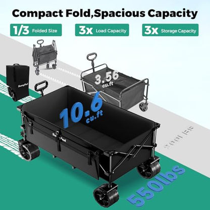 SUNNYFEEL 49" Extra Long Wagon Cart, 550LBS Heavy Duty Foldable Wagon - color: Black