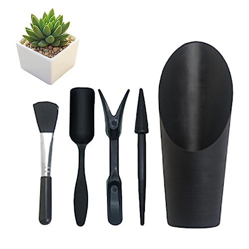 Mini Succulent Tools, 5Pc Succulent Planting Tools Kit for Indoor Planting, Succulent Gardening Tools for Digging, 2 Colors Shovel Scoop Bucket Spoon Brush Outdoor Plant Care (Black)