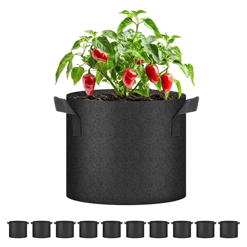 Simple Deluxe Grow Bags 7 Gallon 10 Pack Planter Pots with Handles, Thickened Nonwoven Fabric Aeration Cloth Bag, Heavy Duty Gardening for Tomoato, Potato, Vegetable, Herbs and Flowers, Black - color: 10 Pack, size: 7 Gallon