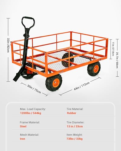 1200 LBS Heavy Duty Steel Garden Cart, 3-in-1 Yard Wagon, 13" Air Tires - color: Orange, size: 1200LBS